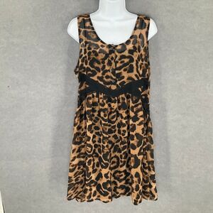 Express Leopard Print Mini Dress Babydoll‎ Sheer Black Lace Trim Women's Sz L